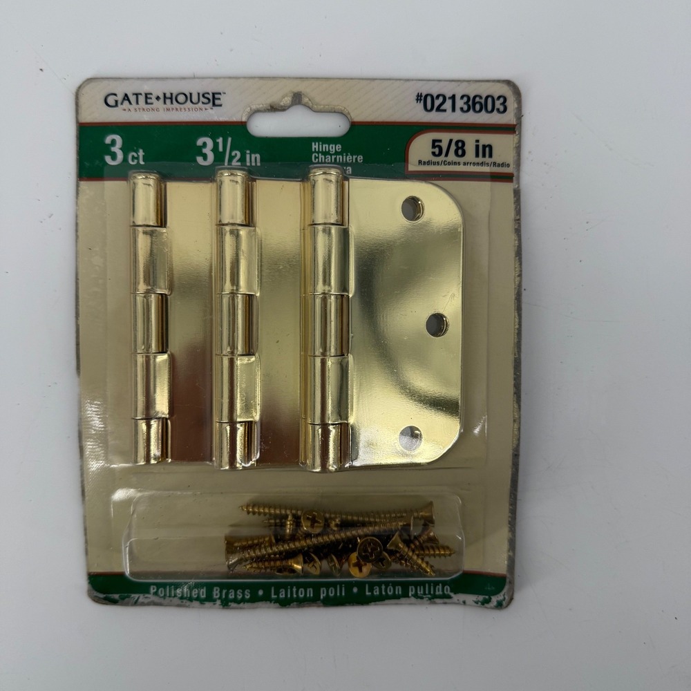 Gatehouse 3.5in Polished Brass Door Hinges 3ct 5/8in Radius 0213603 S841-510 NEW